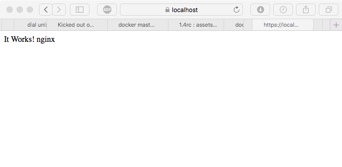 ブラウザで鍵付きhttps localhostにアクセスし「It Works! nginx」と表示された画面